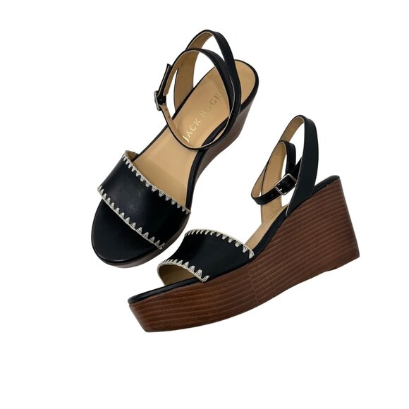 Jack Rogers Women Black Ankle Strap Platform Wedge Sandals SZ 8.5 Flagler Stitch - Picture 2 of 16